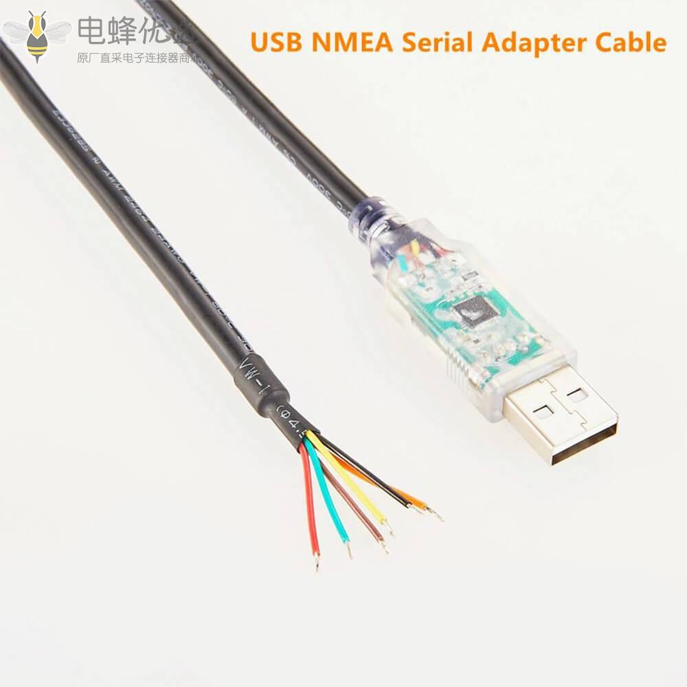 USB串口线Type_A_USB2.0公头NMEA2000连接器单边线线材1m