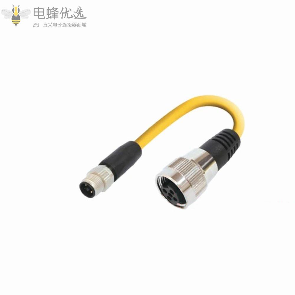 转接头线束M12_5芯公头转M7/8连接器5芯母头T扣电源口信号口专用电缆0.3米