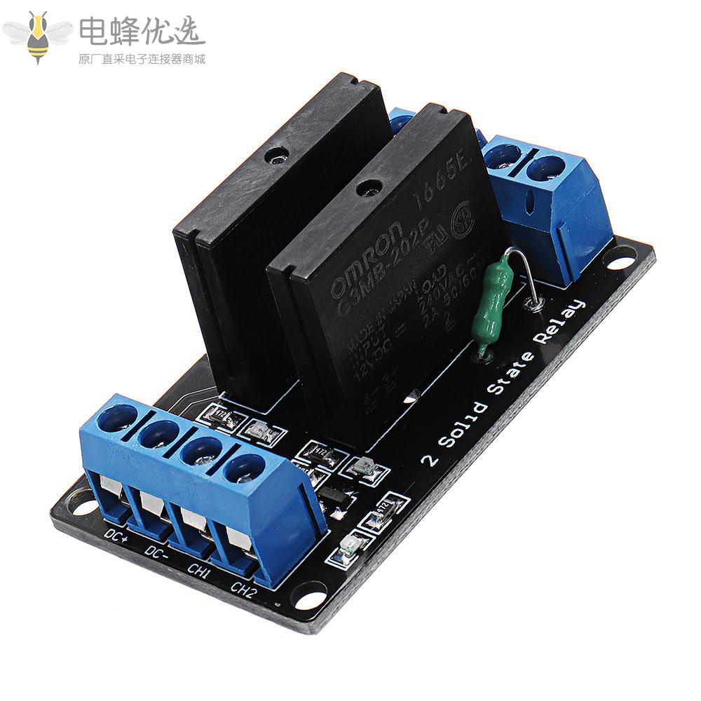 5件2通道DC_12V继电器模块固态高电平触发器240V2A用于Arduino