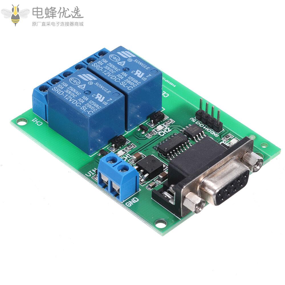 DC_12V_2通道RS232继电器模块板远程控制USB_PC_UART_COM用于智能家居的串行端口