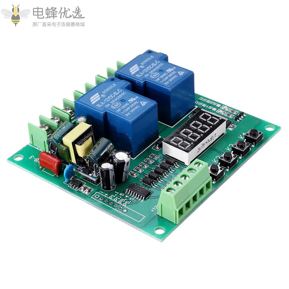 YYB_3_220V_2通道继电器板电机驱动屏蔽板0.1S_999H可调30A继电器模块带LED显示