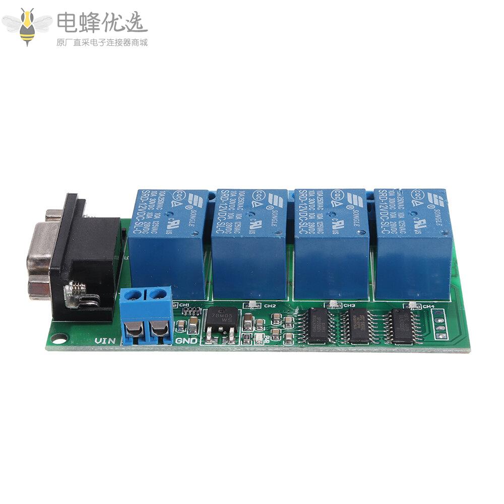 4通道RS232继电器板PC_USB_UART_DB9遥控开关DC12V用于智能家居