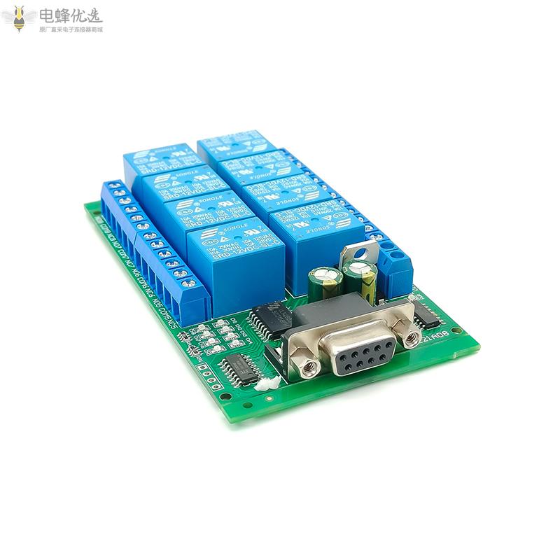 R221A08_8CH串口继电器模块DB9_UART_RS232遥控开关12V_DC用于智能家居