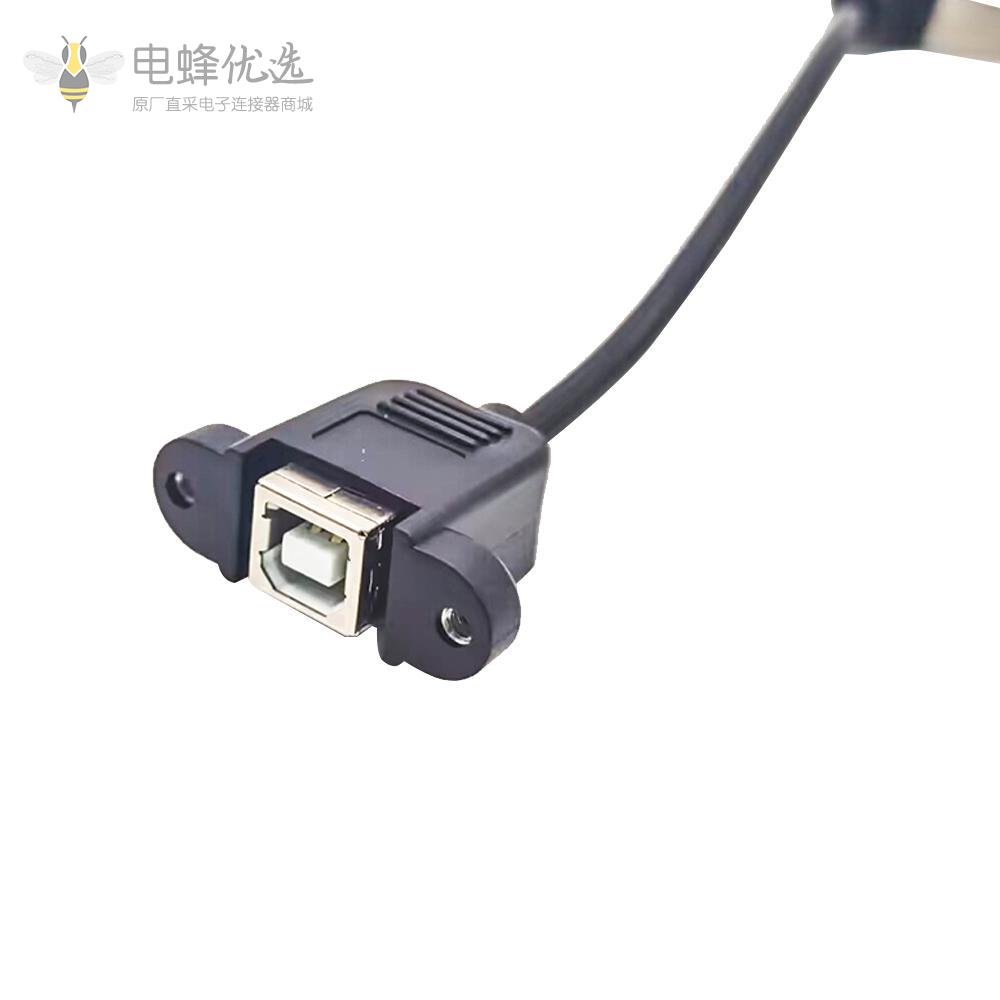 USB b型公头上弯头对USB B型母头带螺丝孔面板式连接线