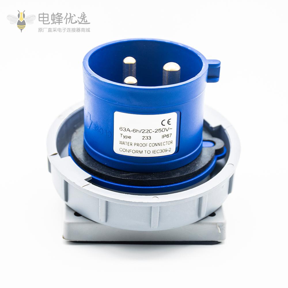 暗装工业插座防水 IEC60309 32A 3芯 IP67防水 220V